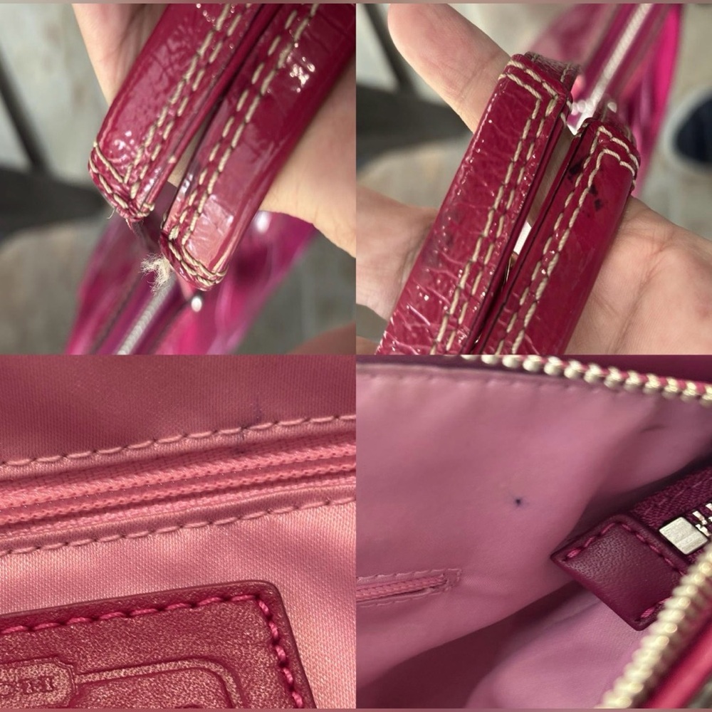 โจ COACH Berry Pink Signature Patent Leather Tote - Iconic stitched "C" pattern - Picture 16 of 16
